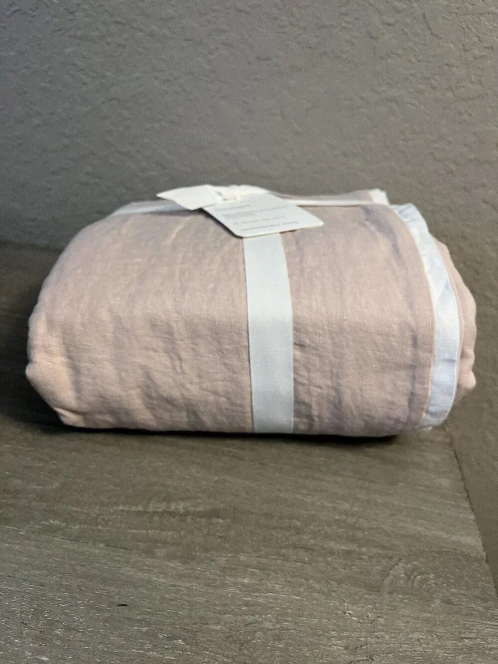 Pottery Barn Belgian Flax Linen Duvet Cover Full / Queen Soft Rose & White